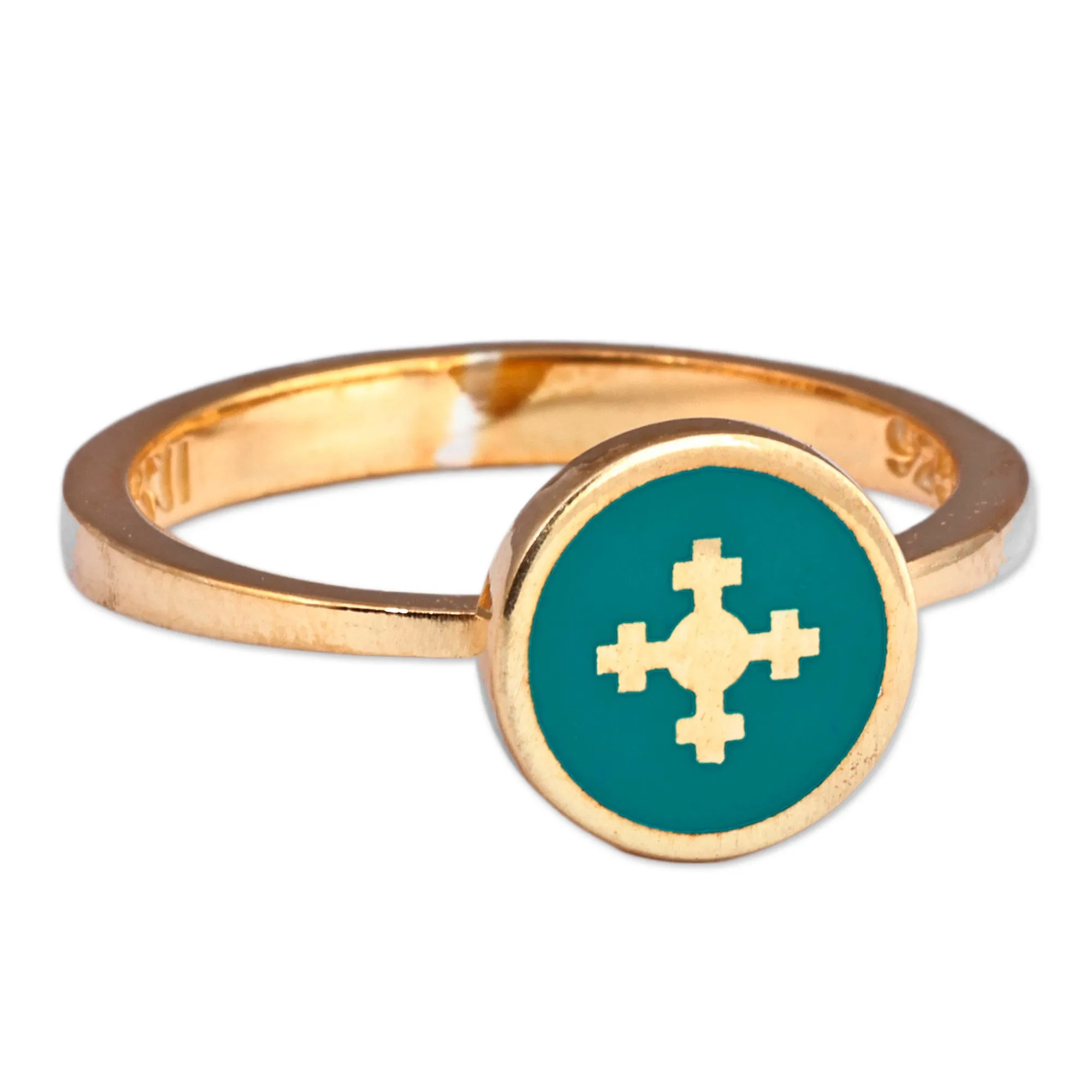 Polished Painted Teal 18k Gold-Plated Marash Ring - Marash Spirit | NOVICA