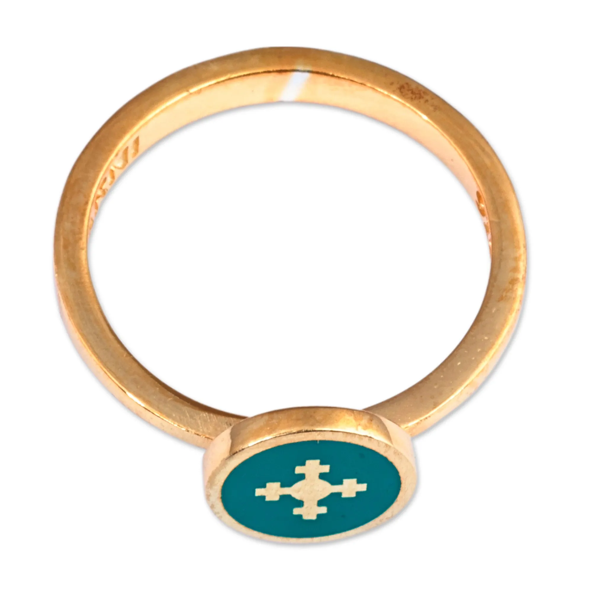 Polished Painted Teal 18k Gold-Plated Marash Ring - Marash Spirit | NOVICA