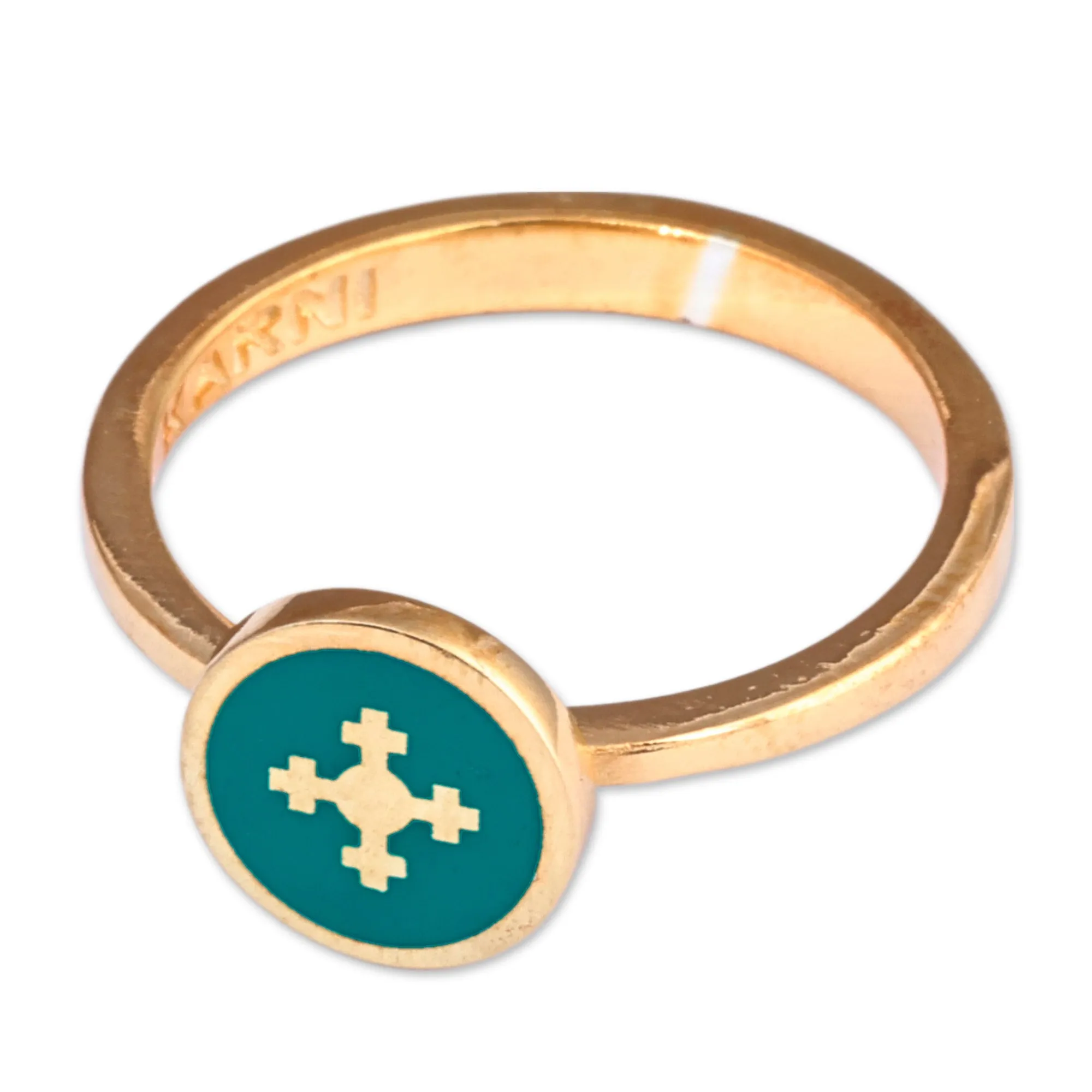 Polished Painted Teal 18k Gold-Plated Marash Ring - Marash Spirit | NOVICA