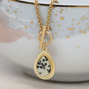 POM Matt Gold Dalmation Jasper Teardrop T-Bar Necklace