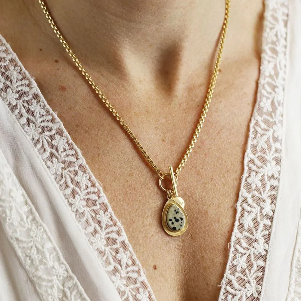 POM Matt Gold Dalmation Jasper Teardrop T-Bar Necklace