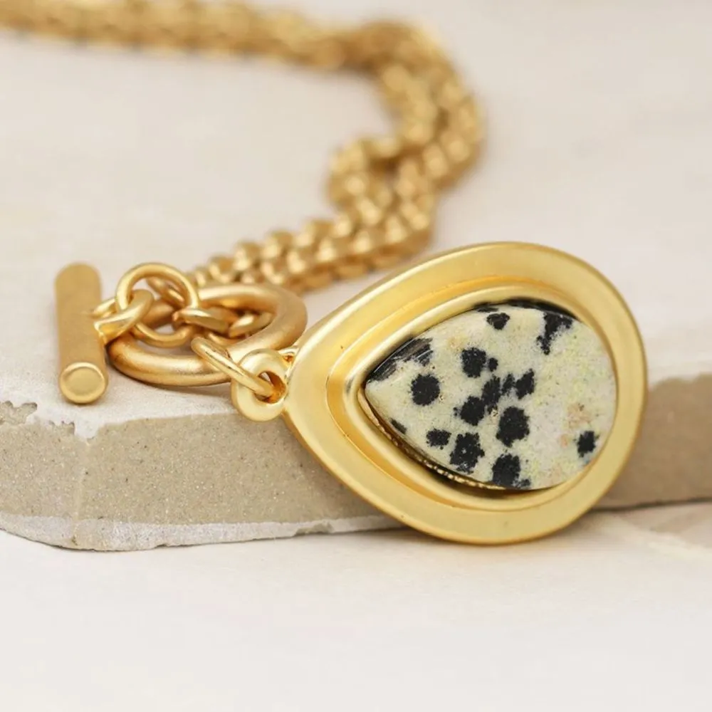 POM Matt Gold Dalmation Jasper Teardrop T-Bar Necklace