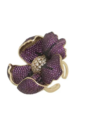 Poppy Flower Red Ring Gold Plated