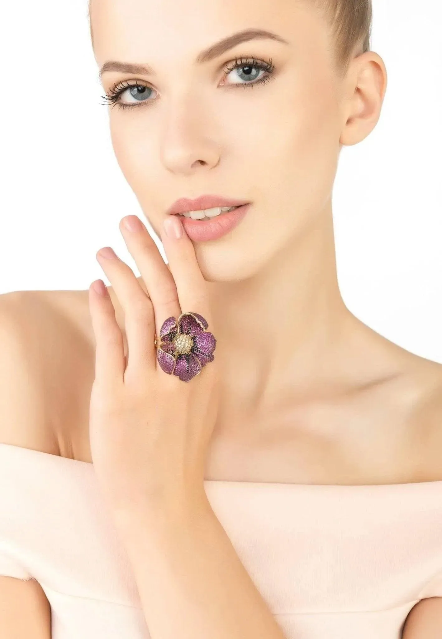 Poppy Flower Red Ring Gold Plated
