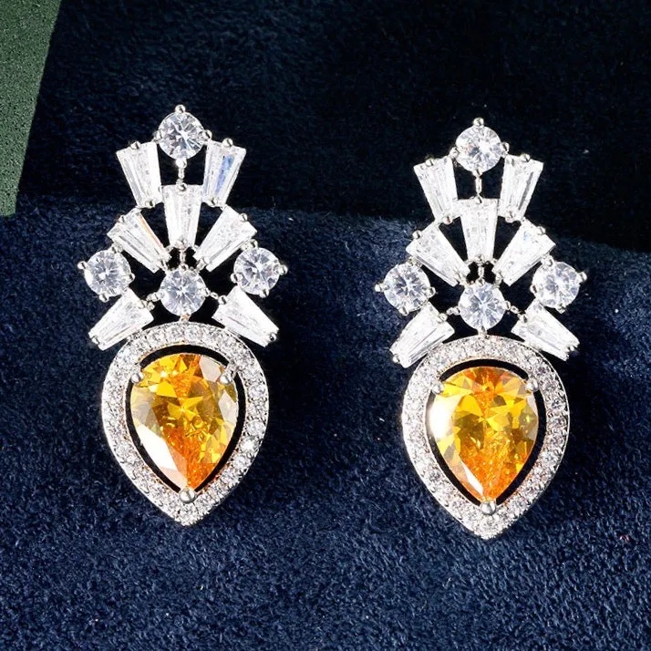 "Loulou" - Yellow Cubic Zirconia Bridal Earrings