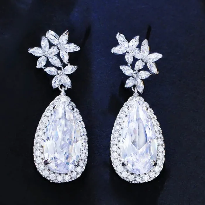 "Zarena" - Silver Cubic Zirconia Bridal Earrings
