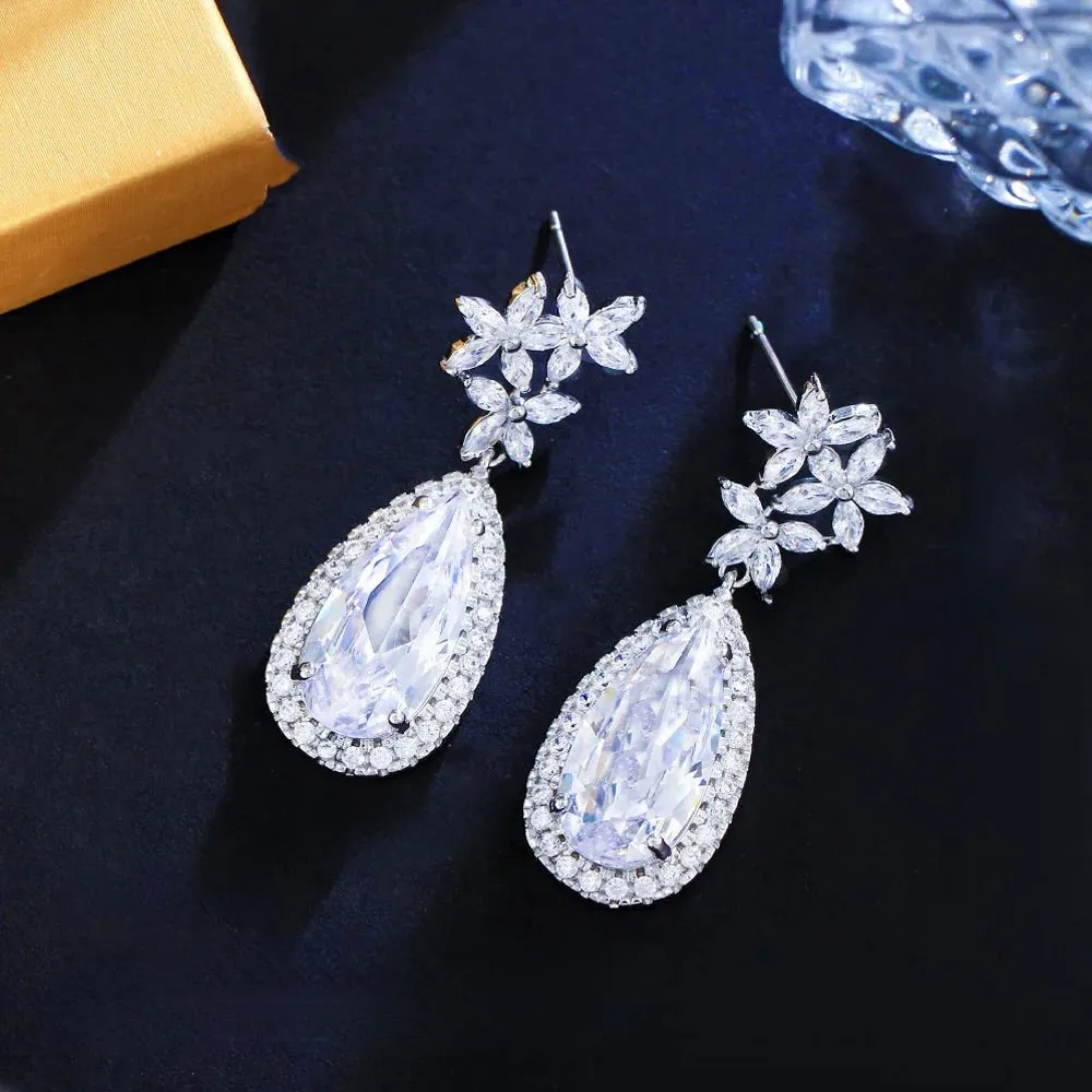 "Zarena" - Silver Cubic Zirconia Bridal Earrings