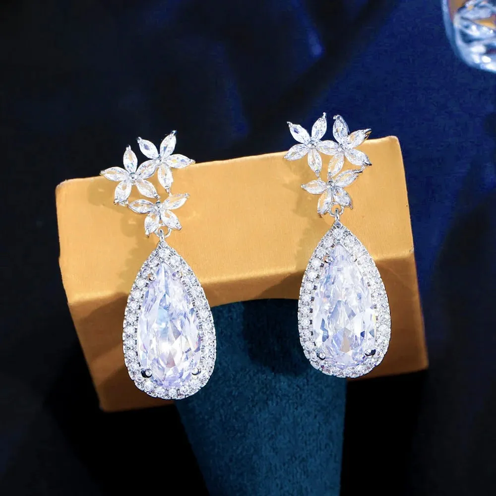 "Zarena" - Silver Cubic Zirconia Bridal Earrings