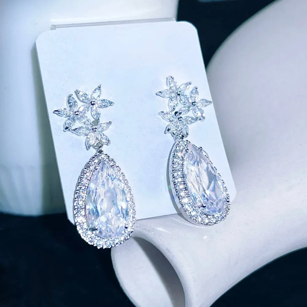"Zarena" - Silver Cubic Zirconia Bridal Earrings
