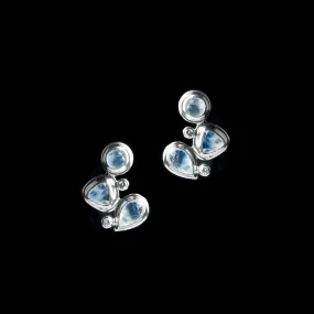Rainbow Moonstone & Diamond Sterling Post Earrings, Mosaic 3 Stone