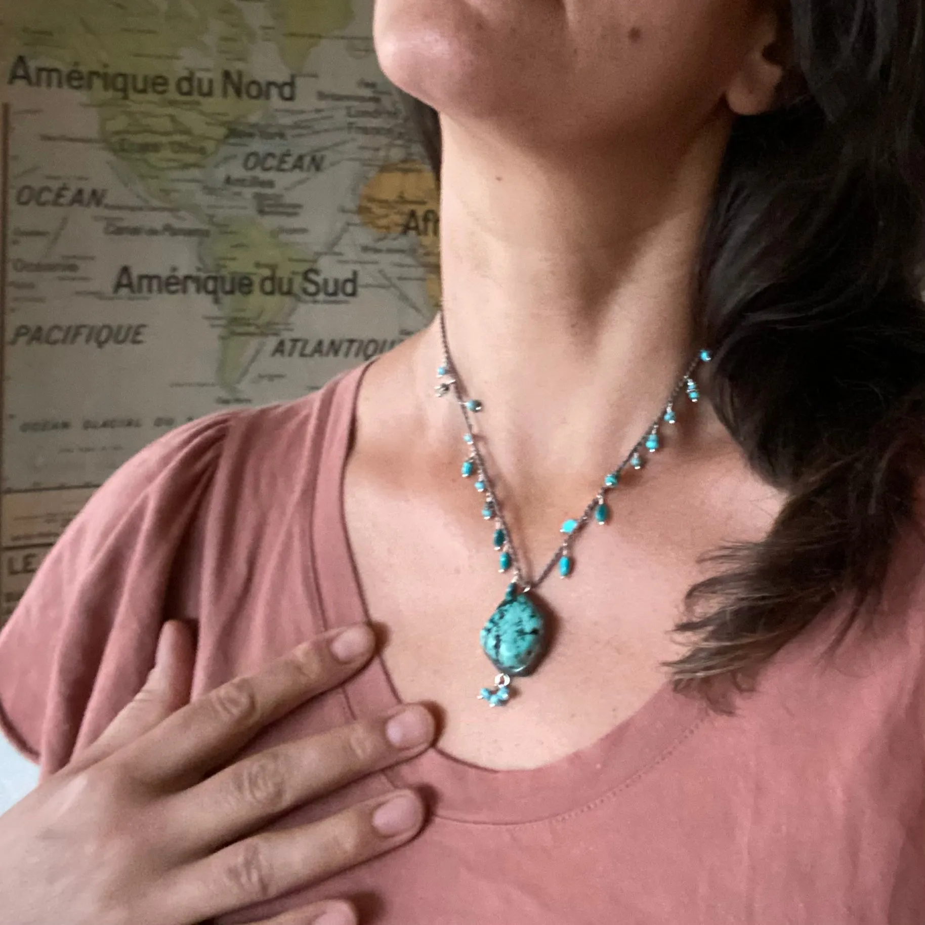 Real Turquoise adjustable crocheted necklaces
