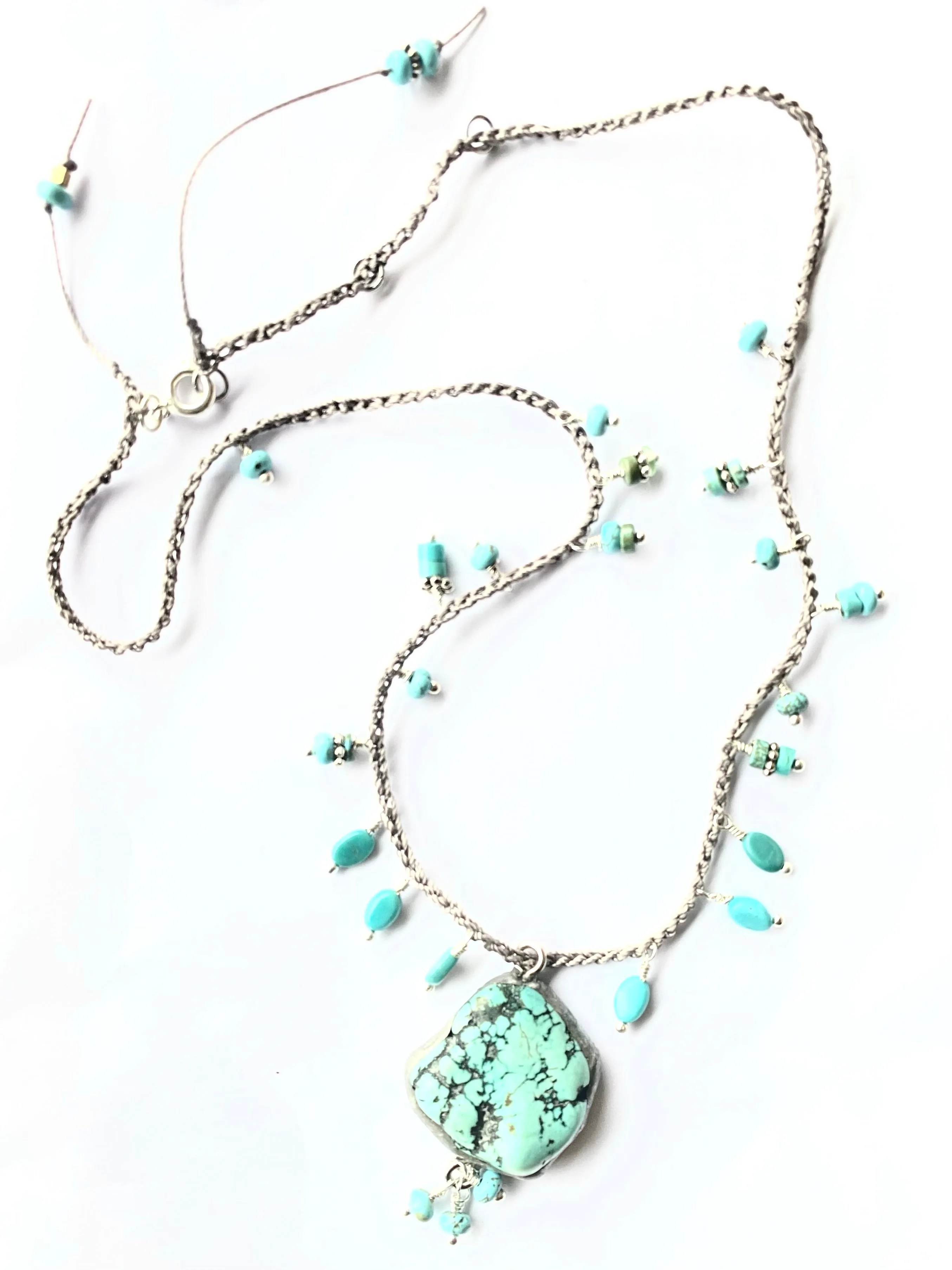 Real Turquoise adjustable crocheted necklaces