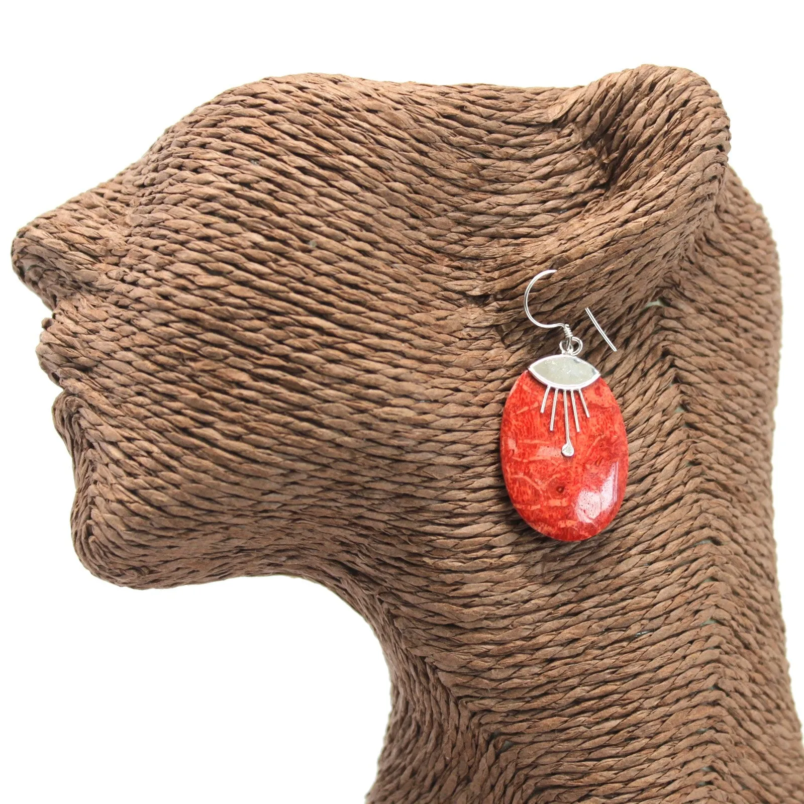 Red Coral Imitation - 925 Silver Earrings - Handmade in Bali