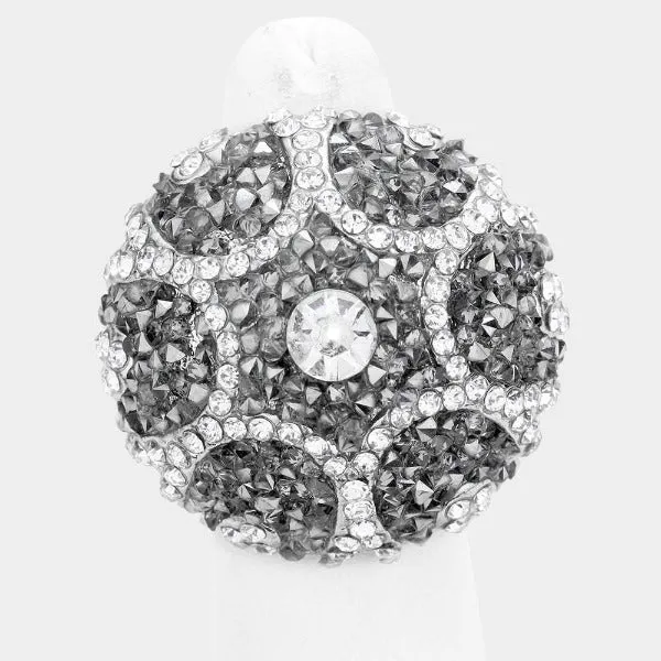 Rhinestone Crystal Cluster Silver Stretch Ring