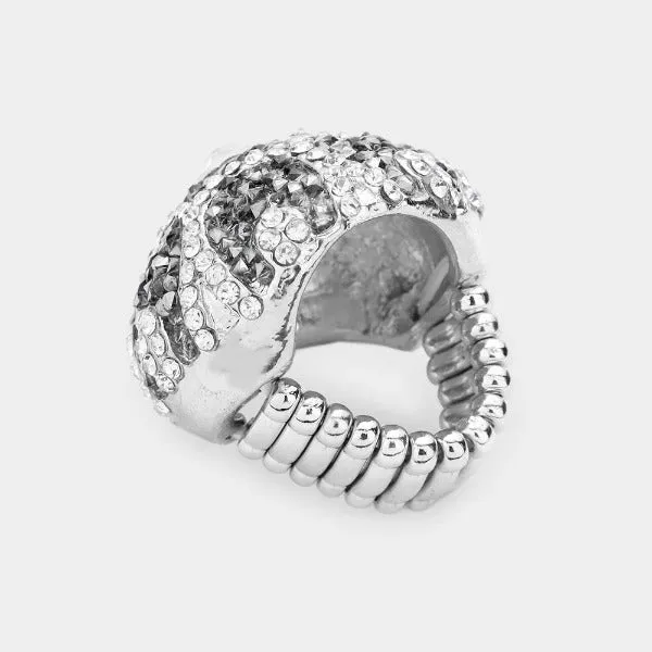 Rhinestone Crystal Cluster Silver Stretch Ring