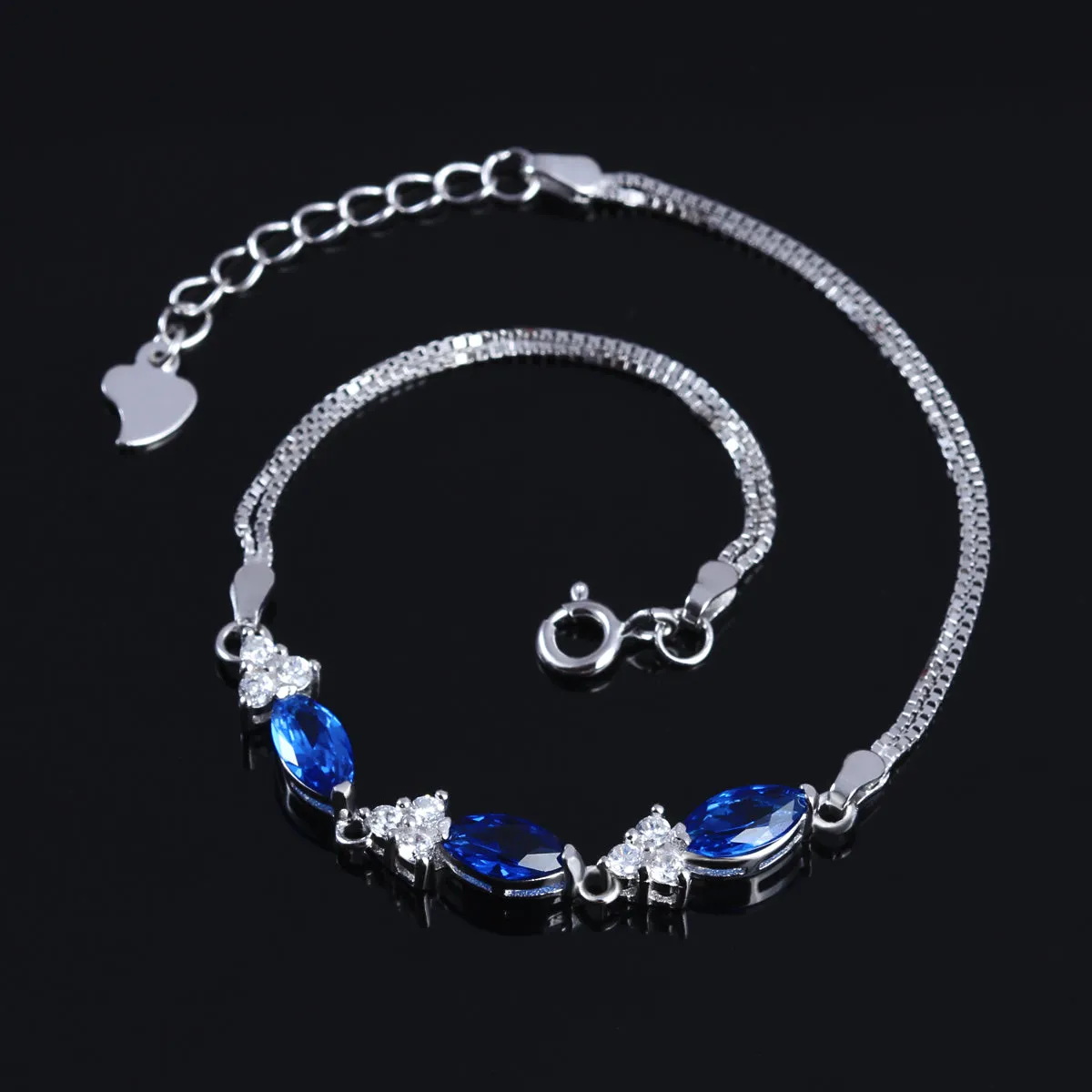 Sapphire & Sterling Silver Marquise-Cut Charm Bracelet