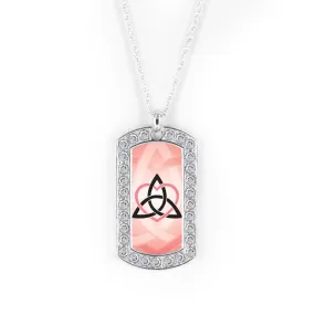 Silver Celtic Sister Coral Dog Tag Charm Classic Necklace