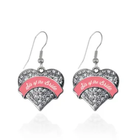Silver Coral Sis of Bride Pave Heart Charm Dangle Earrings