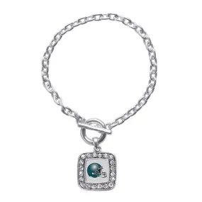 Silver Grey and Turquoise Team Helmet Square Charm Toggle Bracelet