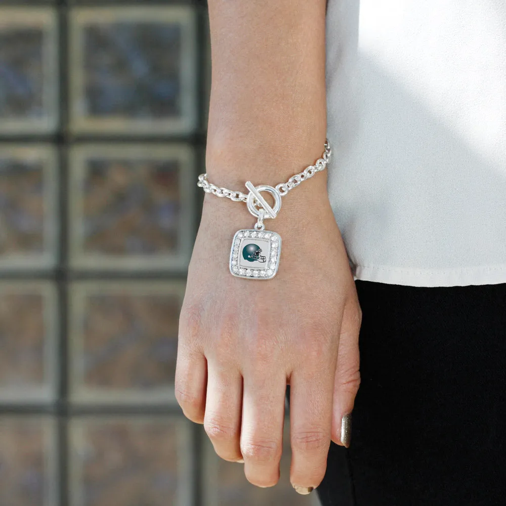 Silver Grey and Turquoise Team Helmet Square Charm Toggle Bracelet