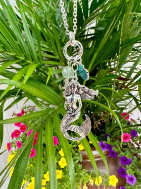 Silver Mermaid Turquoise Beaded Charm Necklace Set