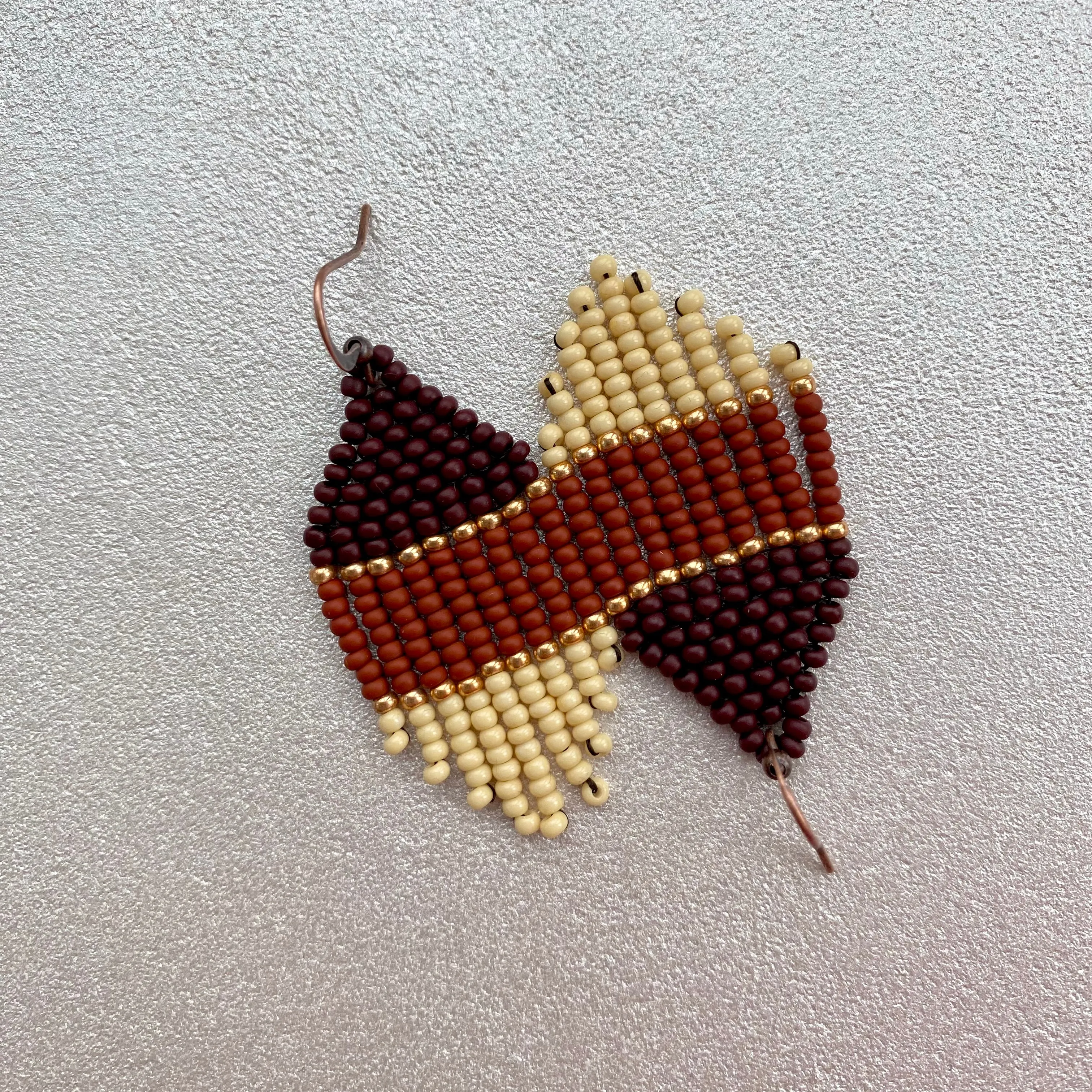 Small Fringe Brown Beige Seed Bead Earrings, Gold Earthy Chandelier Earrings, Cowgirl Western Earrings