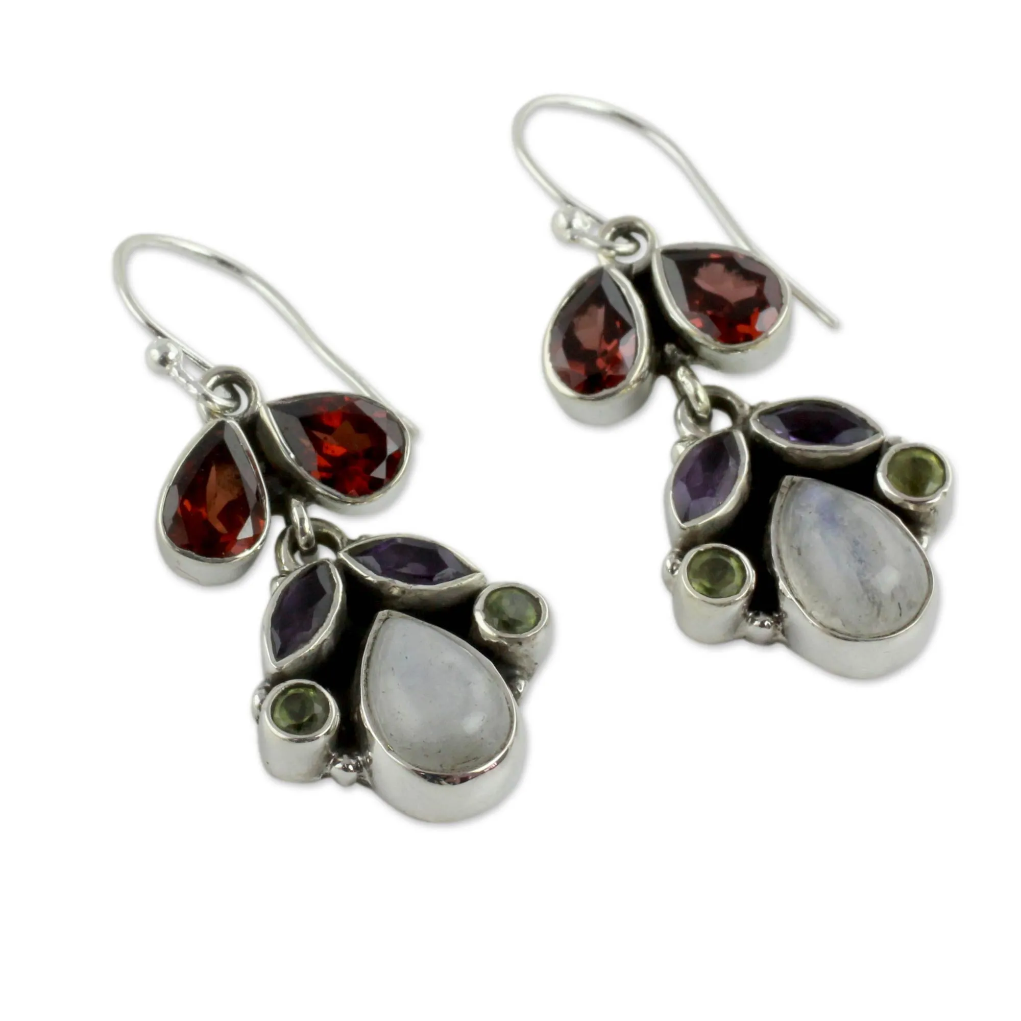 Sterling Silver and Multigem Earrings from India - Rainbow | NOVICA