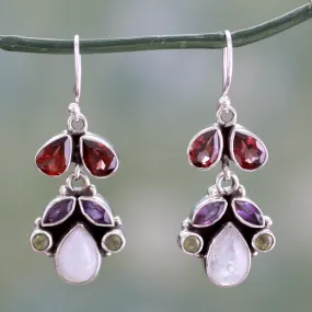 Sterling Silver and Multigem Earrings from India - Rainbow | NOVICA