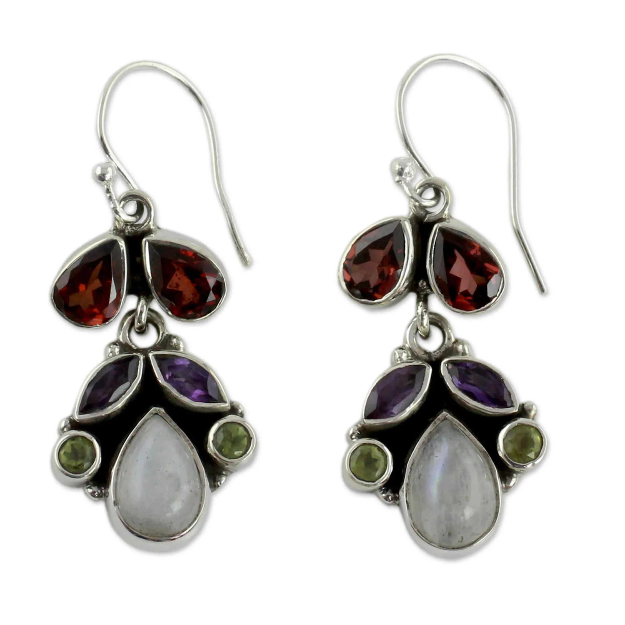 Sterling Silver and Multigem Earrings from India - Rainbow | NOVICA