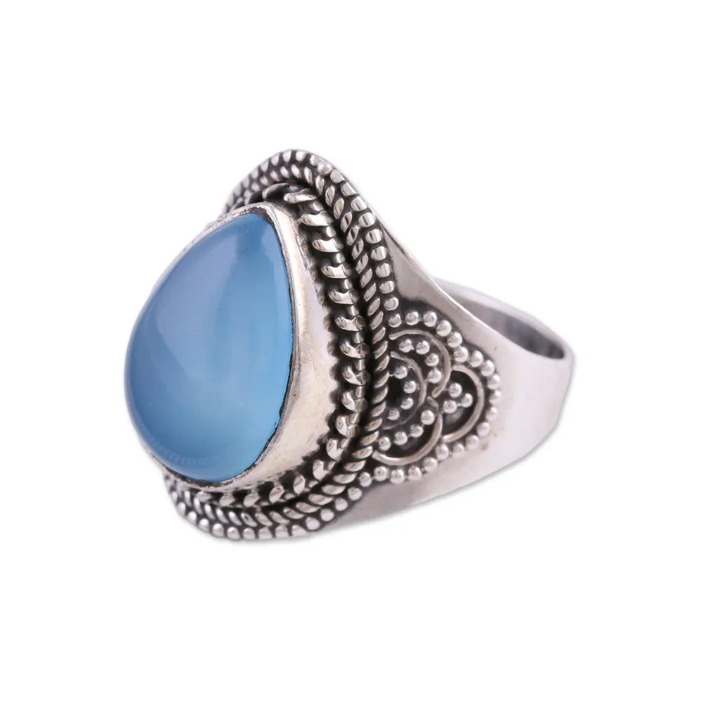 Sterling Silver Blue Chalcedony Cocktail Ring - Charismatic Blue Charm | NOVICA
