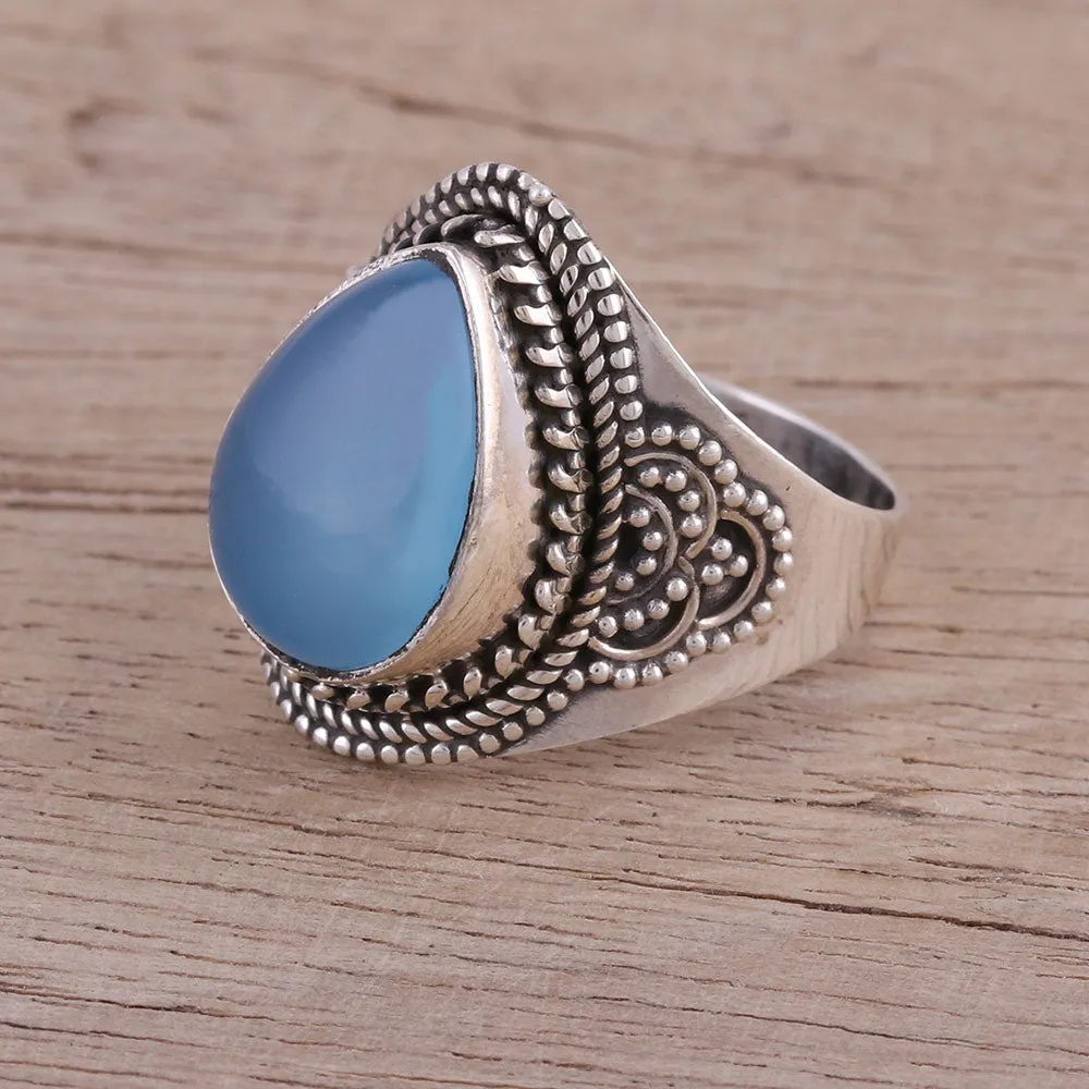 Sterling Silver Blue Chalcedony Cocktail Ring - Charismatic Blue Charm | NOVICA