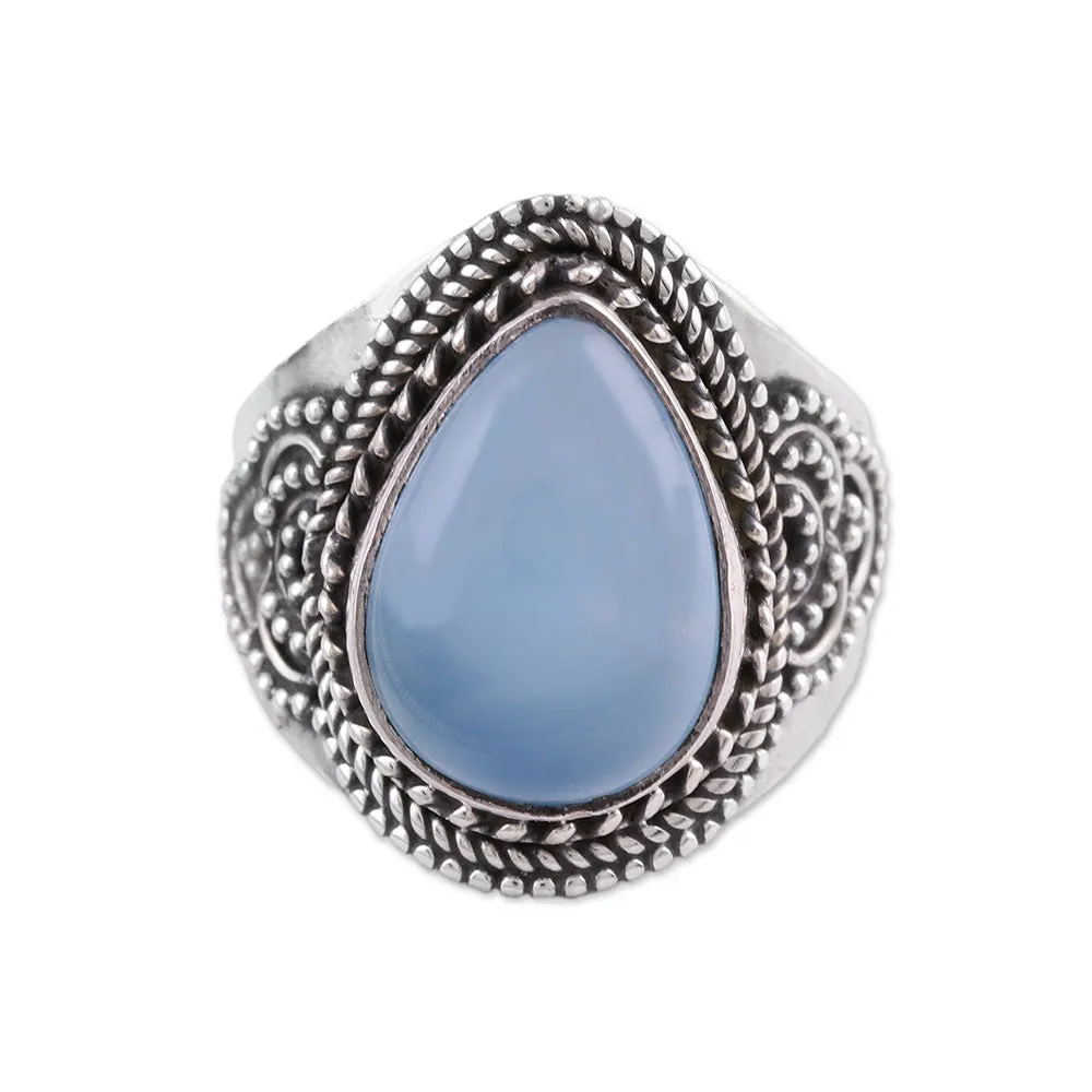 Sterling Silver Blue Chalcedony Cocktail Ring - Charismatic Blue Charm | NOVICA