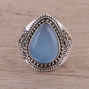Sterling Silver Blue Chalcedony Cocktail Ring - Charismatic Blue Charm | NOVICA