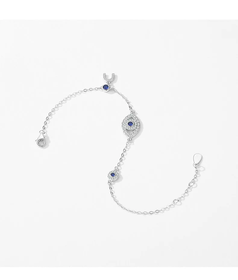 Sterling Silver Devil Eye Bracelet with Zircon Stones