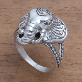 Sterling Silver Elephant Cocktail Ring from Bali - Elephant King | NOVICA