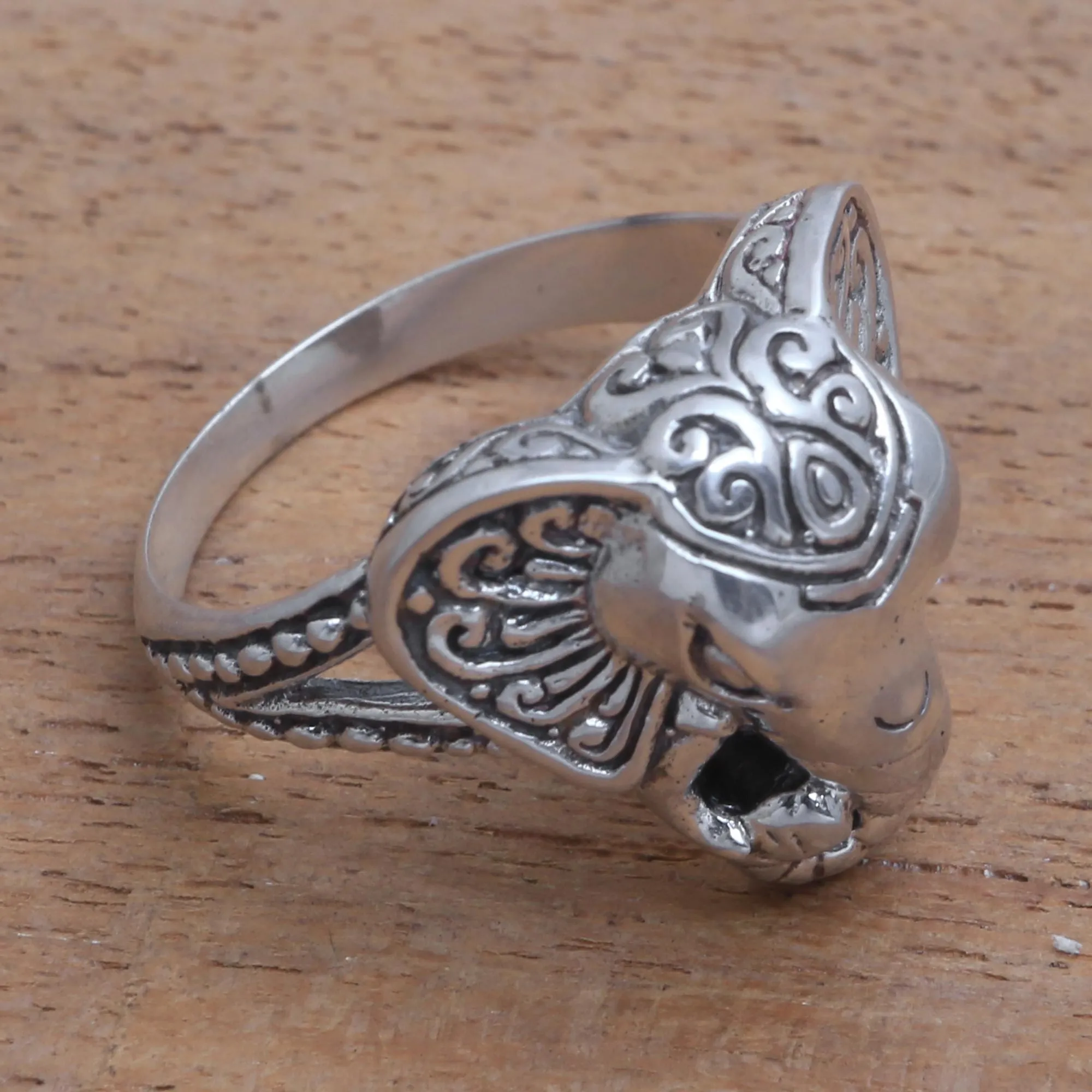 Sterling Silver Elephant Cocktail Ring from Bali - Elephant King | NOVICA