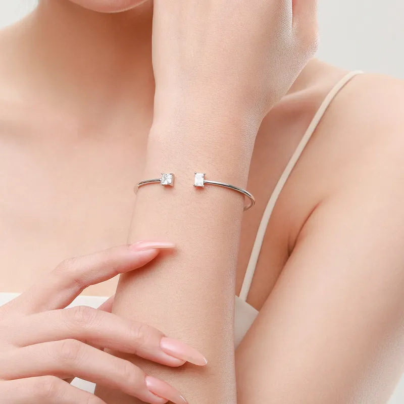 Sterling Silver Open Bracelet with Simulated Diamond Zircon