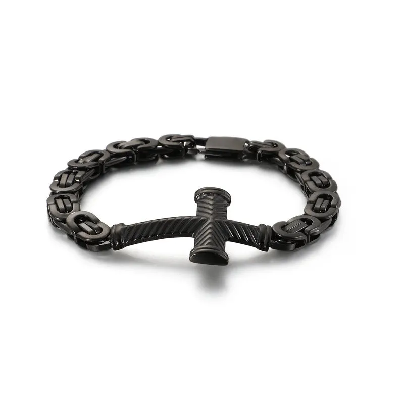 Stylish Korean-Inspired Personalized Retro Stainless Steel Cross Bracelet for Men