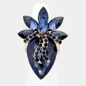 Teardrop Navy Blue Crystal Accented Cluster Stretch Ring