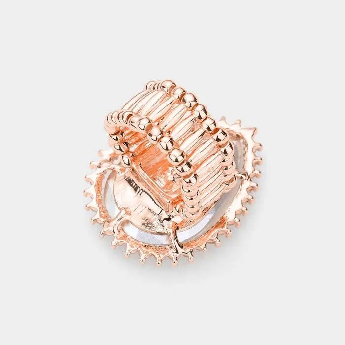 Teardrop Peach Stone Accented Rose Gold Stretch Ring
