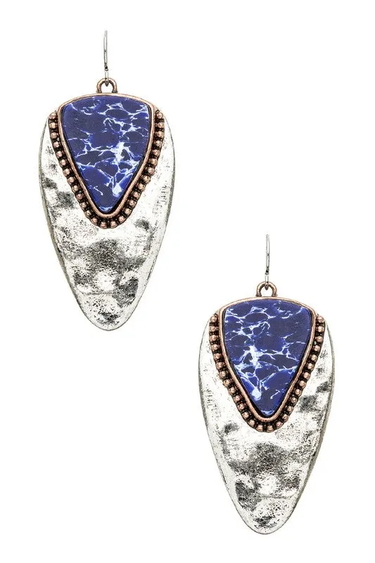 TEEK - Stone Embedded Hammered Metal Earrings