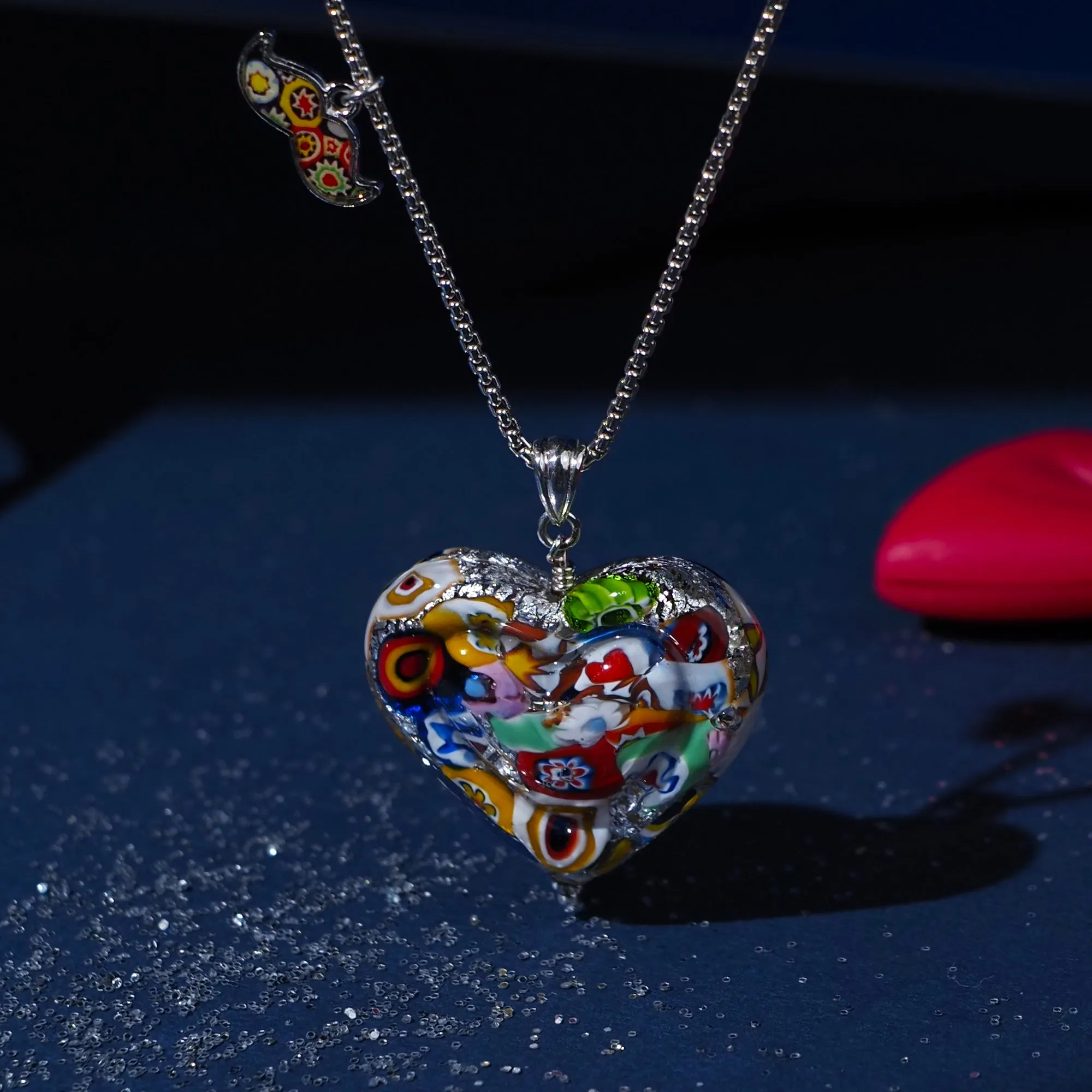 The Kiss Silver Double Heart Large Pendant