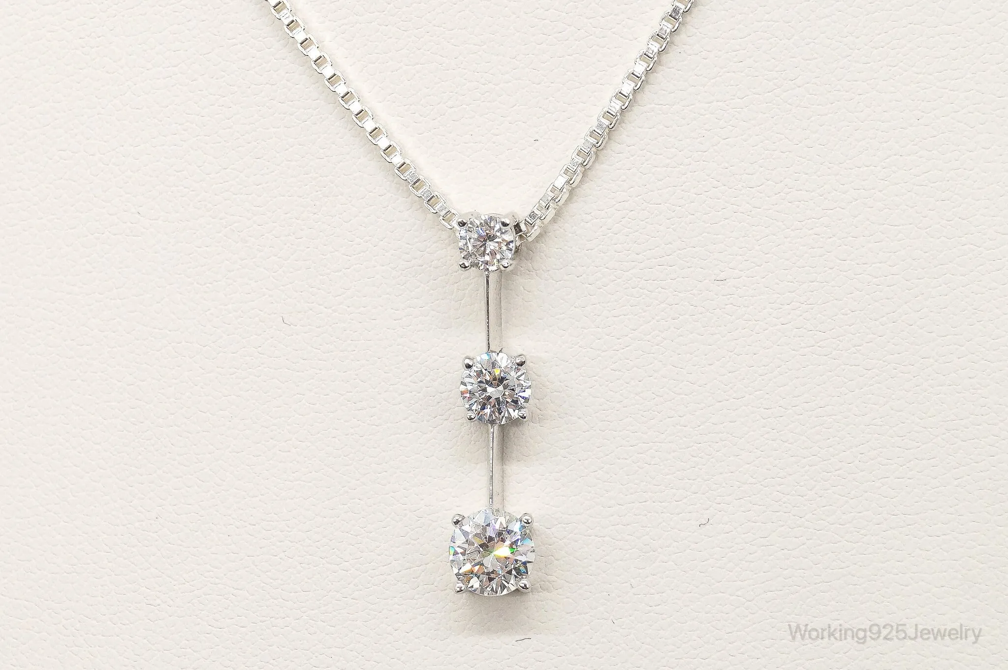 Three Stone Cubic Zirconia Sterling Silver Necklace