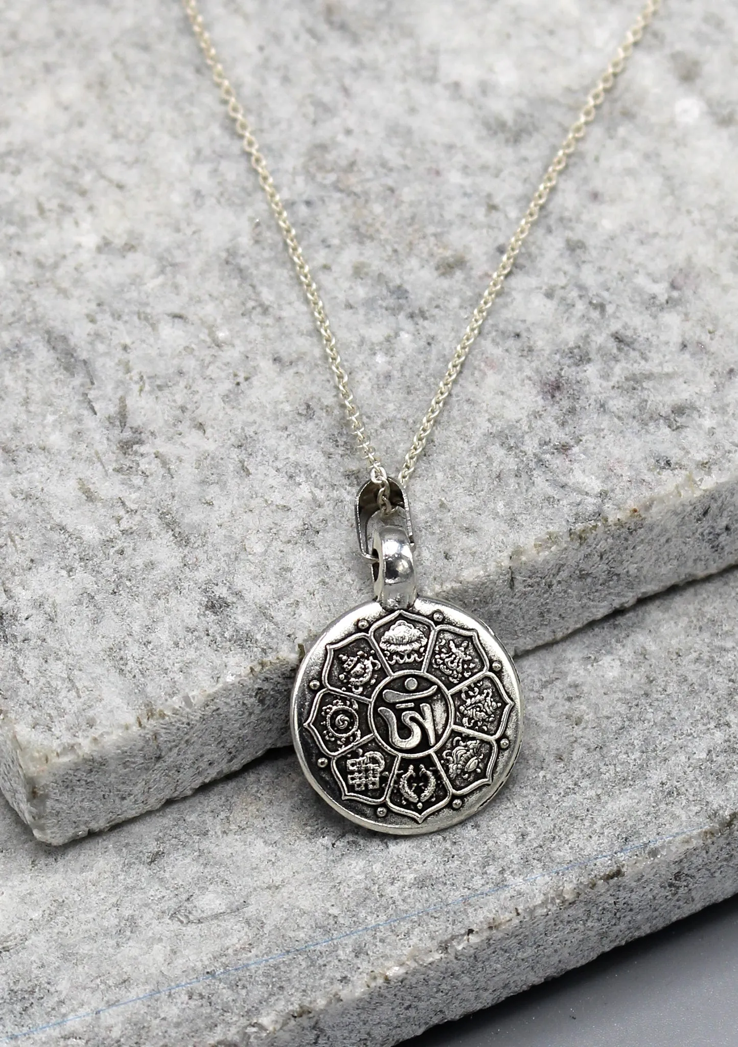 Tibetan Mandala and 8 Auspicious Symbol Carving Pendant