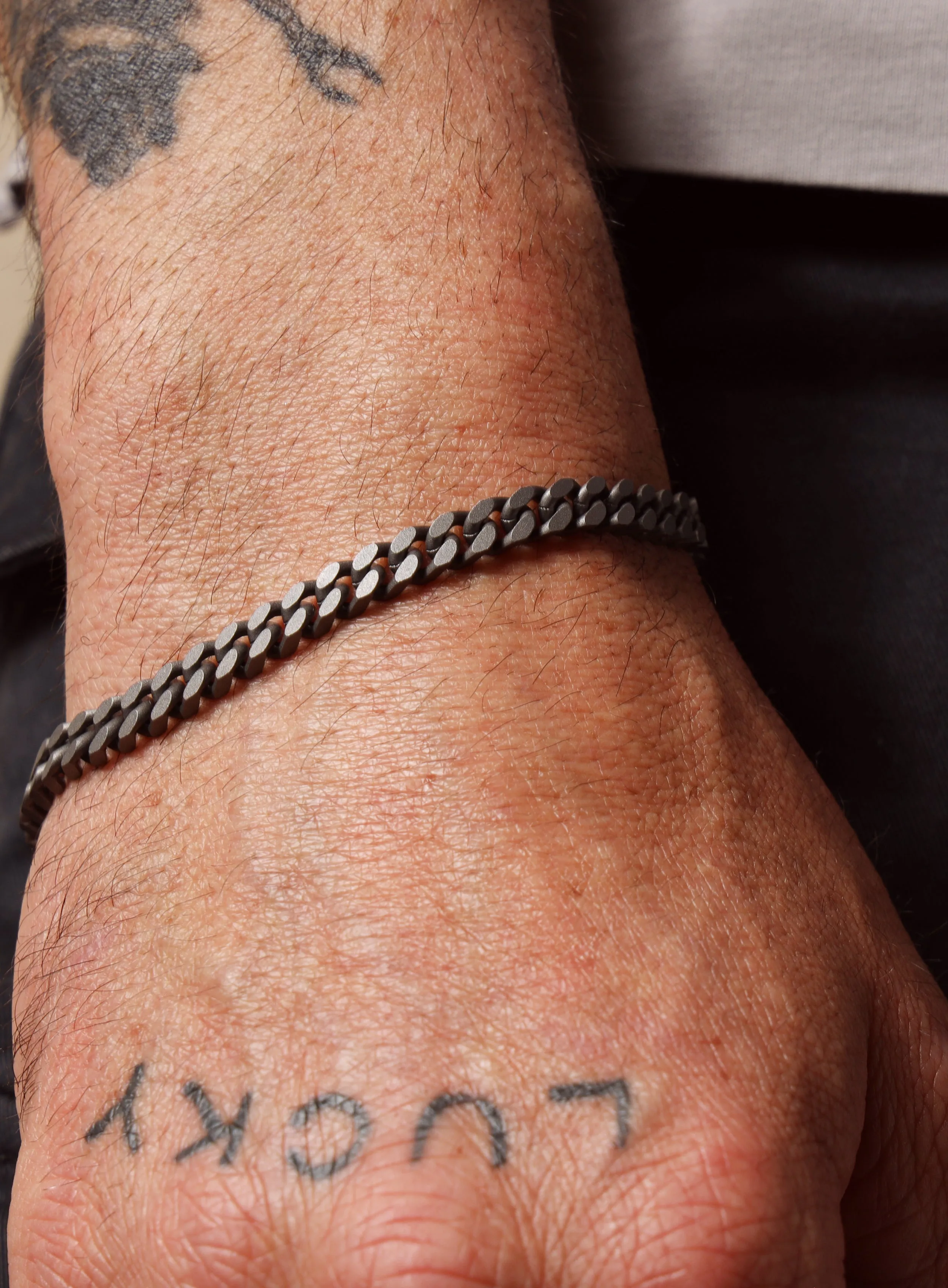 Titanium Coated 925 Sterling Silver Cuban Chain Bracelet for Men