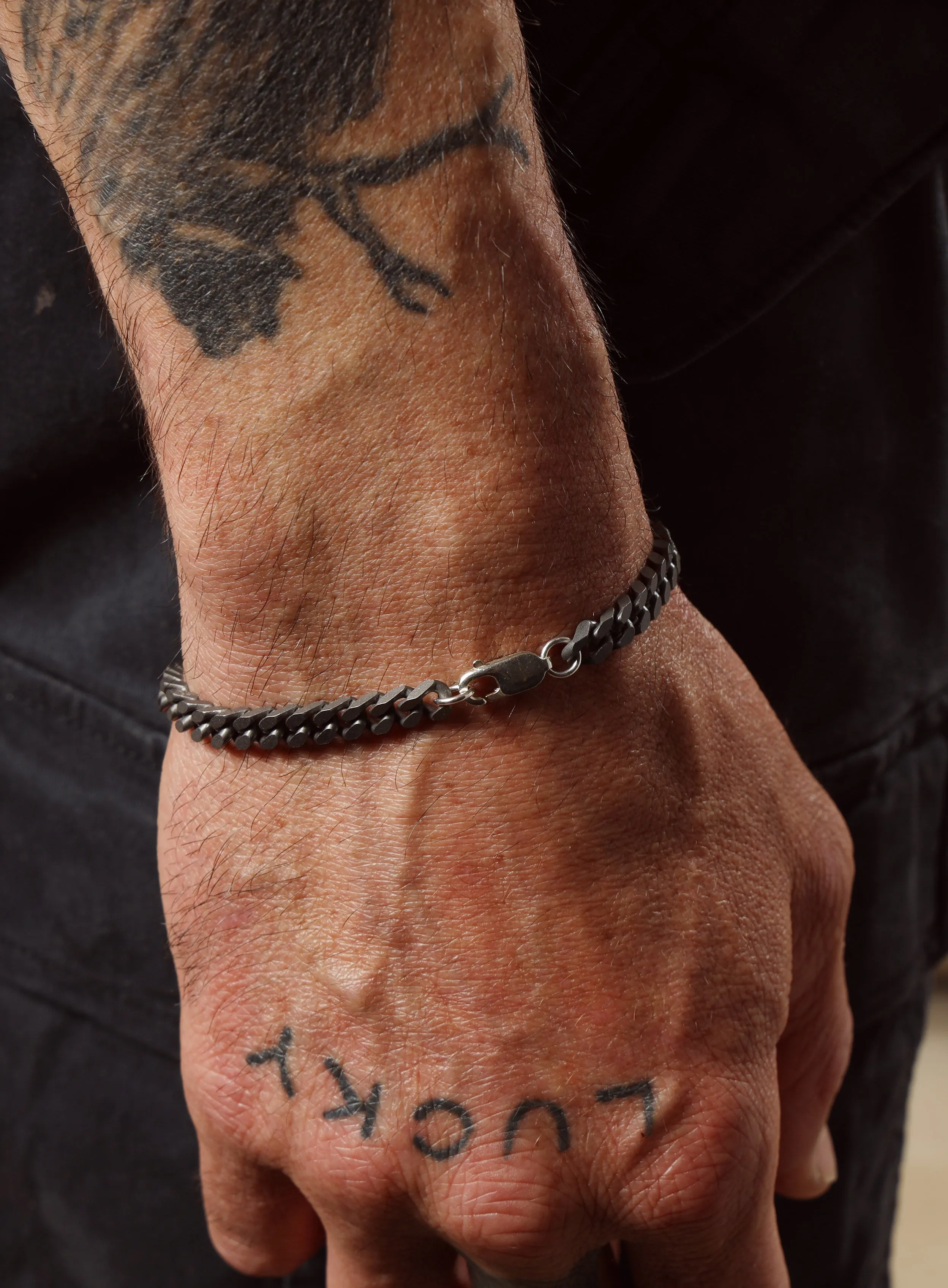 Titanium Coated 925 Sterling Silver Cuban Chain Bracelet for Men
