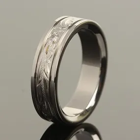 Titanium Hawaiian Scroll Engraved Line Edge Wedding Ring 6mm