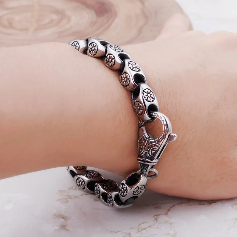 Titanium Steel Punk Flower Hollow Men's Bracelet - Retro European American Style