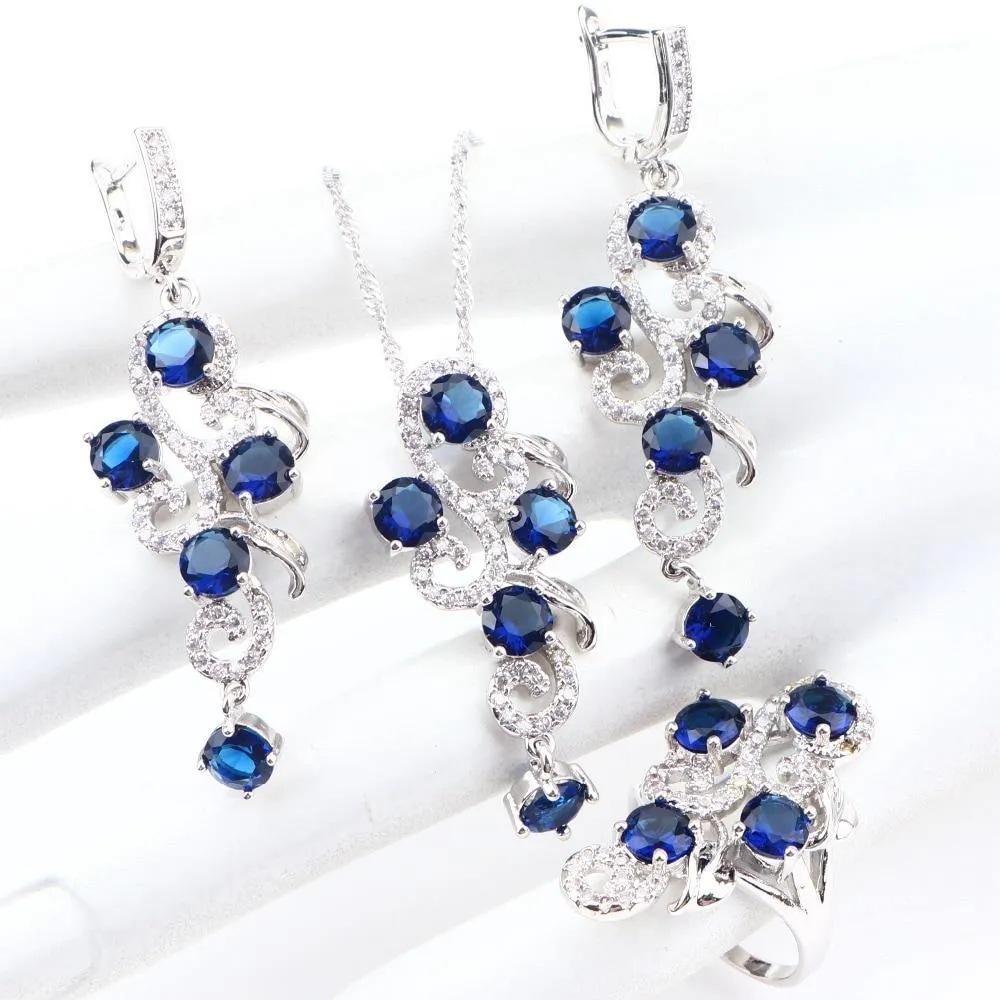 Trendy Zirconia Bridal Jewelry Sets 925 Sterling Silver Earrings For Women Wedding Jewelry Stones Bracelet Necklace Rings Set Gifts Box
