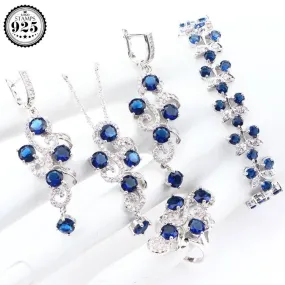 Trendy Zirconia Bridal Jewelry Sets 925 Sterling Silver Earrings For Women Wedding Jewelry Stones Bracelet Necklace Rings Set Gifts Box